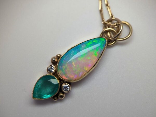 Australian Crystal Opal and Emerald Pendant